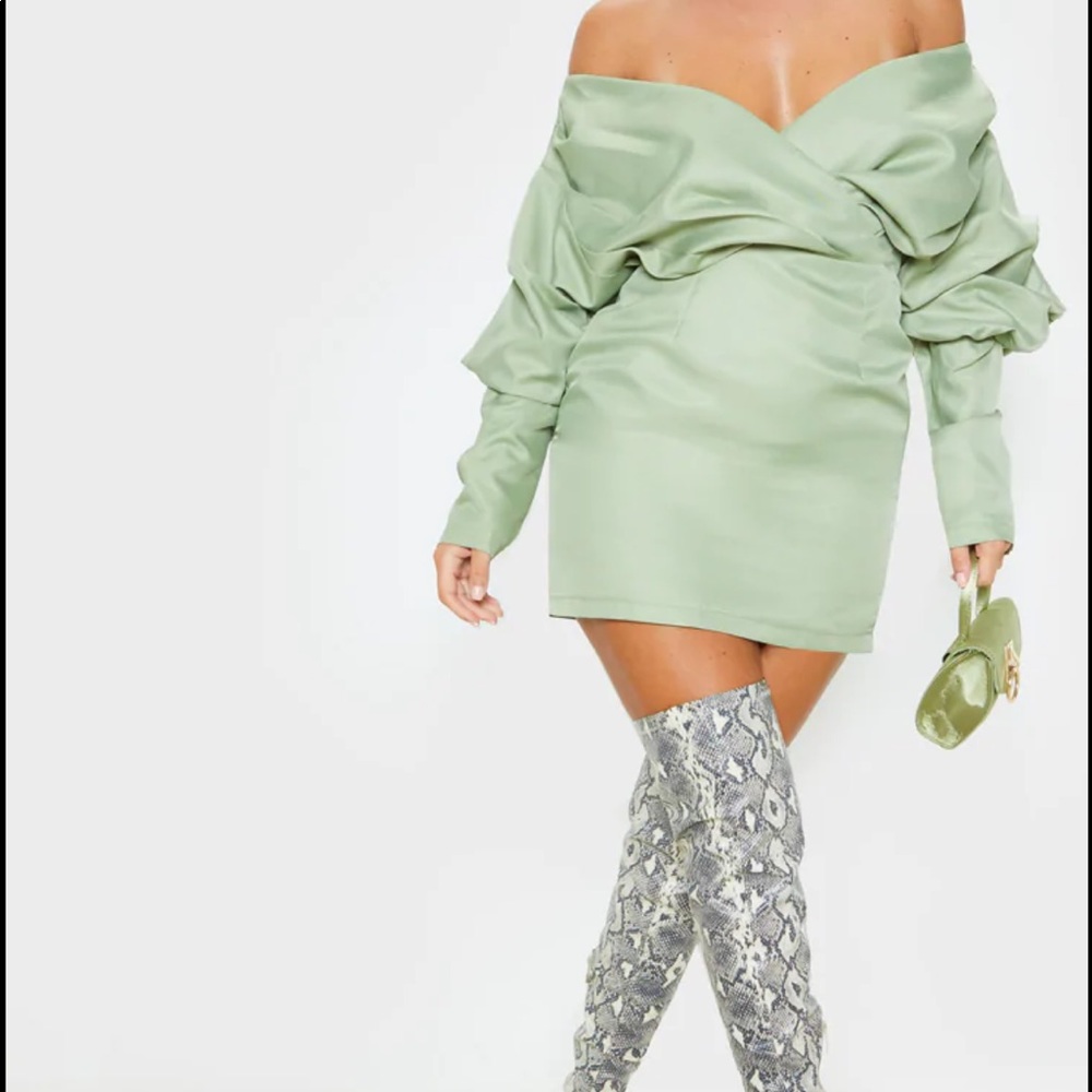 Sage green off the shoulder dress